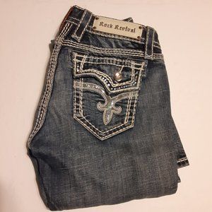 Rock Revival Women's Kai Boot Embellished Sequined Jeans E8322B25R Size 26